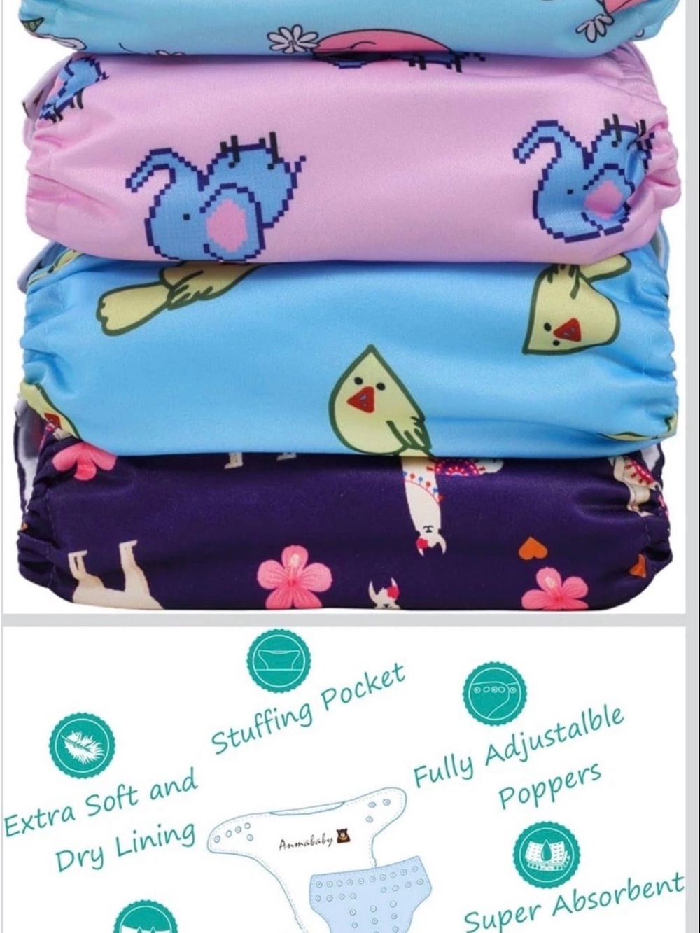 4 Pack Baby Pocket Cloth Diapers Insert Adjustable Washable Reusable One Size - Picture 4 of 7